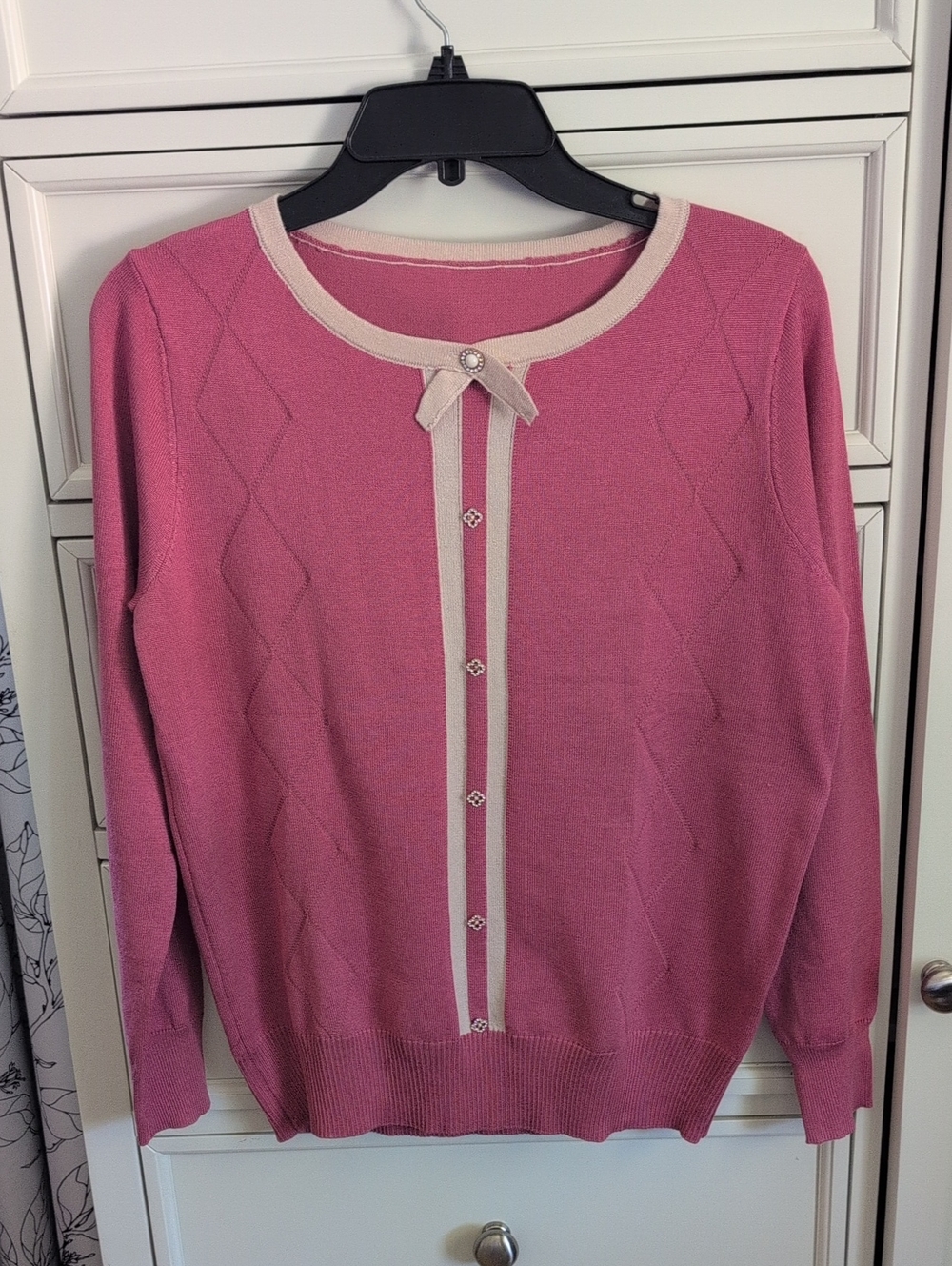 Pink Bow-Accent Women's Sweater Cardigan